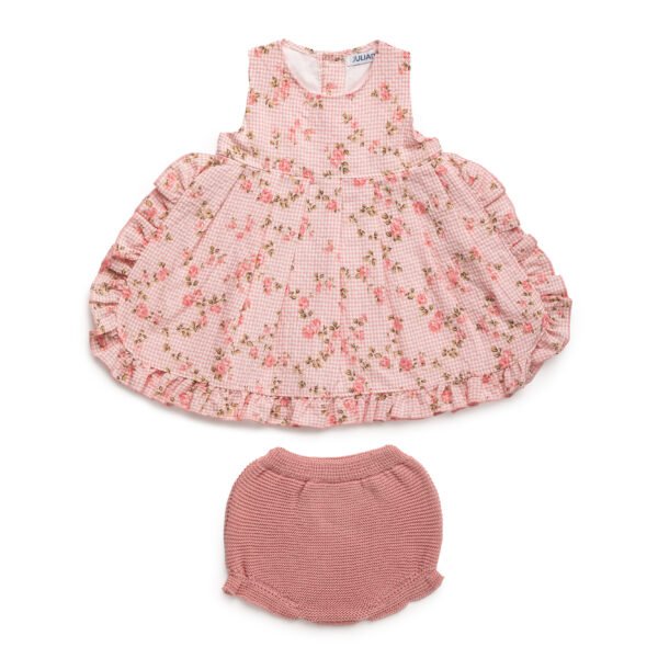 VESTIDO CON BRAGA PUNTO CUADRITOS FLORES