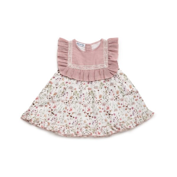 VESTIDO CORTADO CINTURA FLORES CUADRO
