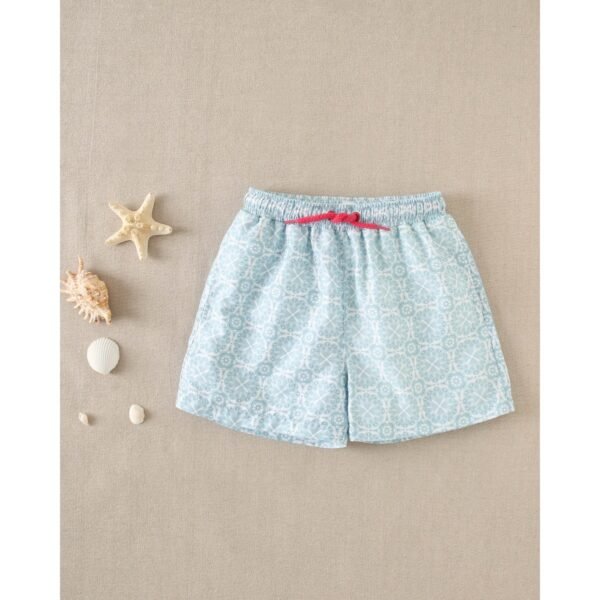Bañador de niño estampado retro azul cielo con cordón de ajuste