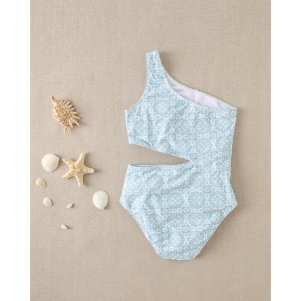 Bañador de niña cut out estampado retro con tirante asimétrico