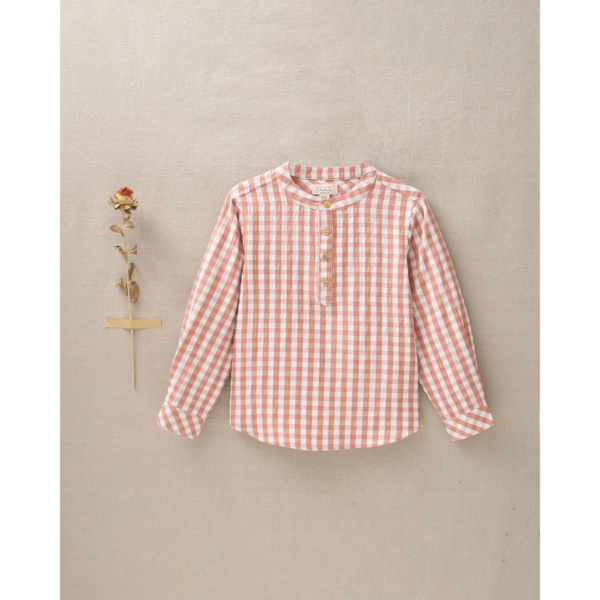 Camisa de niño con cuadros rosa y blanco y cuello