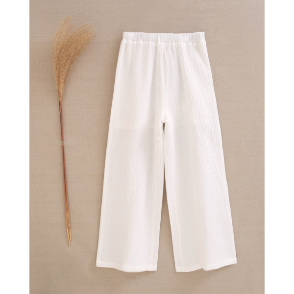 Pantalón de niña de muselina blanco fluido - Imagen 2