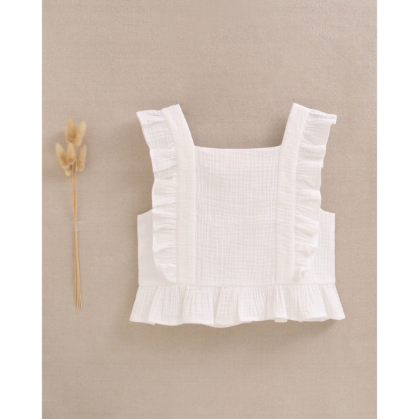 Blusa de niña blanca con volantes en cuadrado - Imagen 2