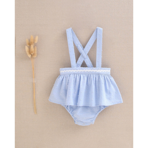 Ranita de bebé niña de plumeti azul con ribete blanco