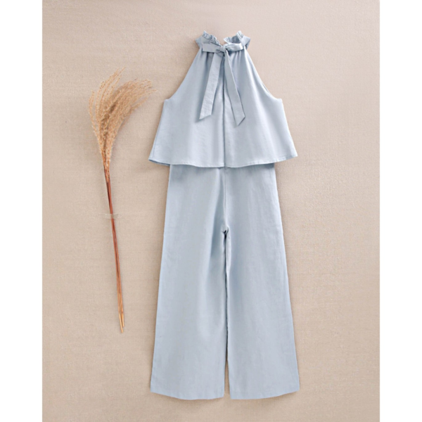Mono de niña azul con cuello halter y nudo - Imagen 2