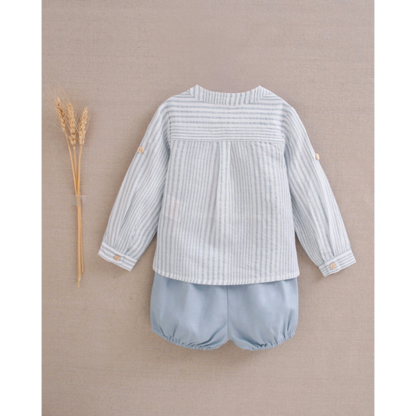 Conjunto de bebé niño de camisa de rayas azul y blanco y short azulón - Imagen 2