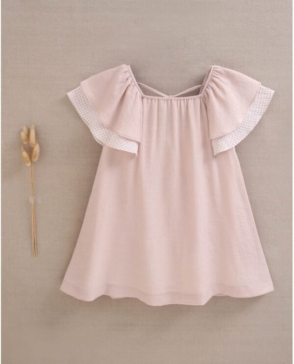 Vestido de niña rosa con doble volante de cuadros - Imagen 2